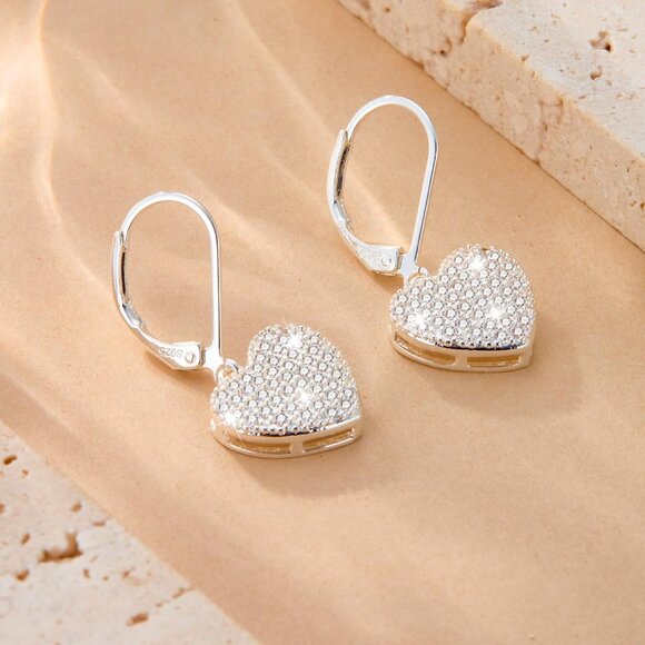 925 Sterling Silver Heart Waterdrop Leverback Hypoallergenic Earring for Women - Picture 7 of 8